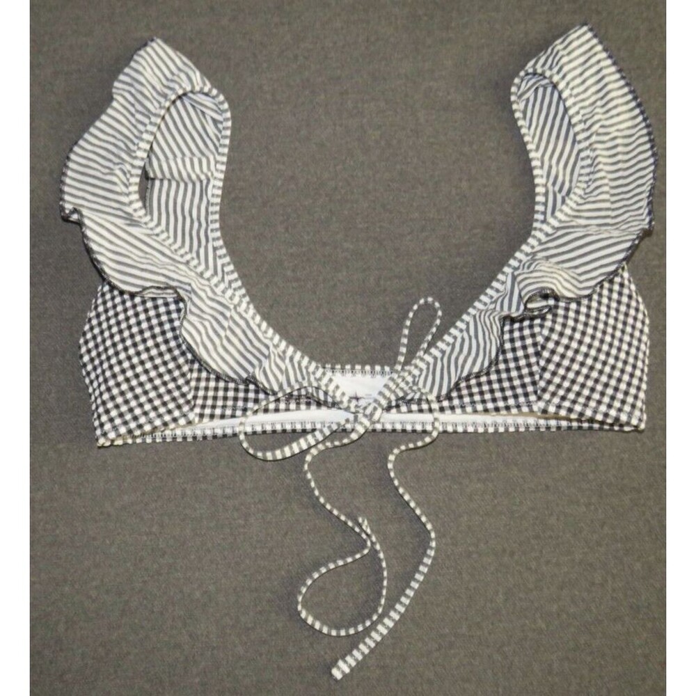 American Eagle Aerie Black Striped Gingham Ruffled Bikini Swimsuit Set Size M - Picture 4 of 11